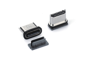 TYPE-C 16P防水母座 兩腳直立式貼板 頂膠款粉末冶金