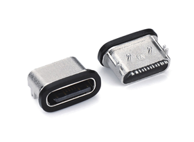 TYPE-C 16P防水母座 板上四腳帶柱 頂膠圈款粉末冶金